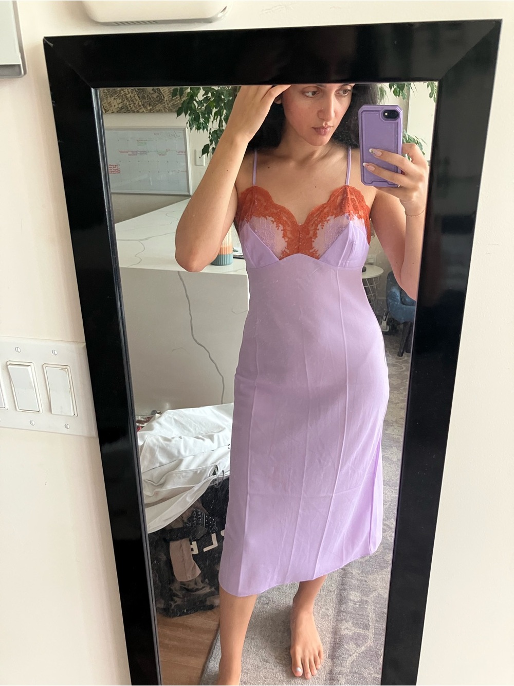 •Savage X Fenty• Lilac Slip Dress with Orange Lace - Picture 5 of 5
